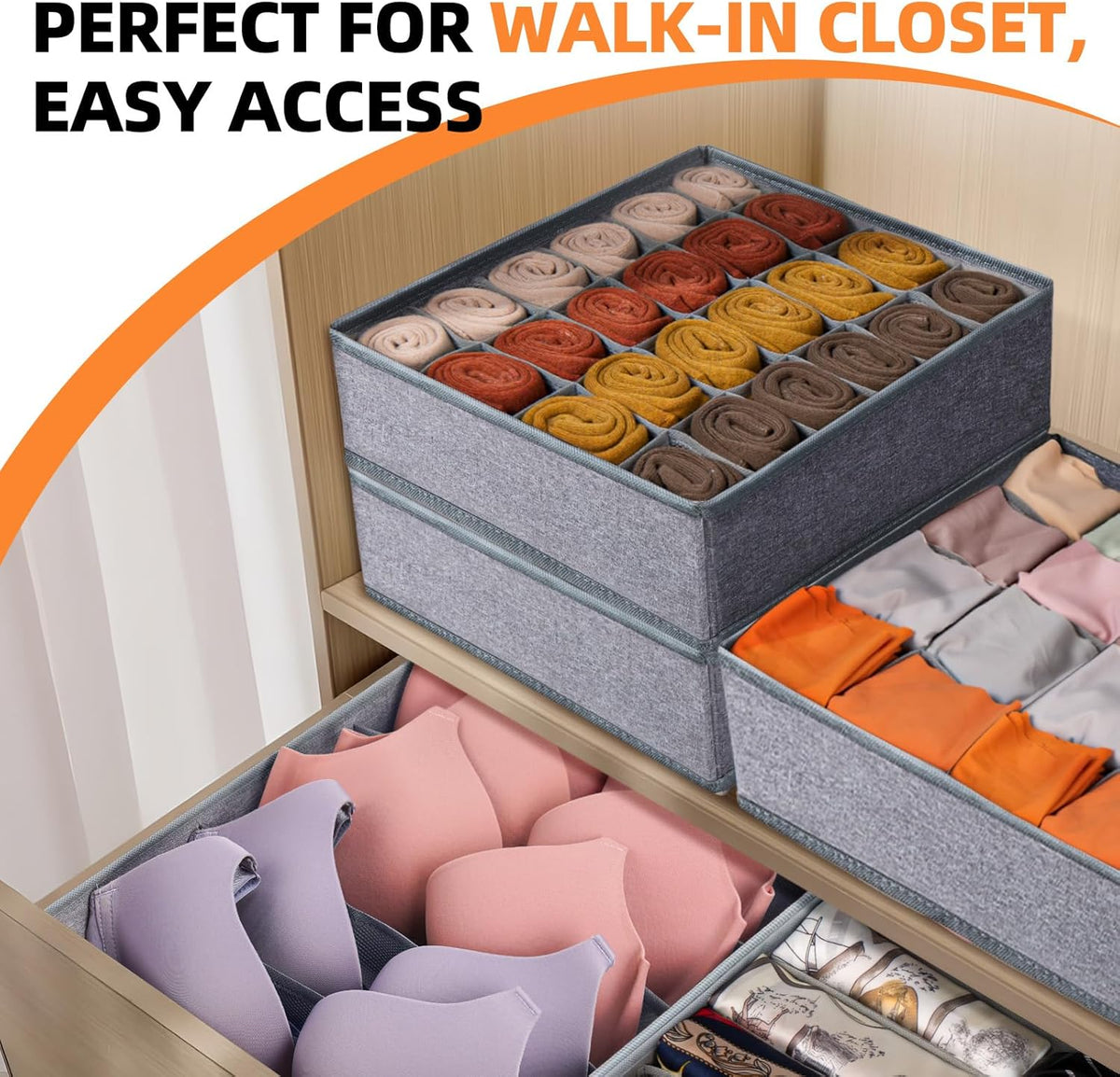 Criusia 6 Pack Large Drawer Organizer for Sock Underwear - Washable Heavy Duty Fabric Closet