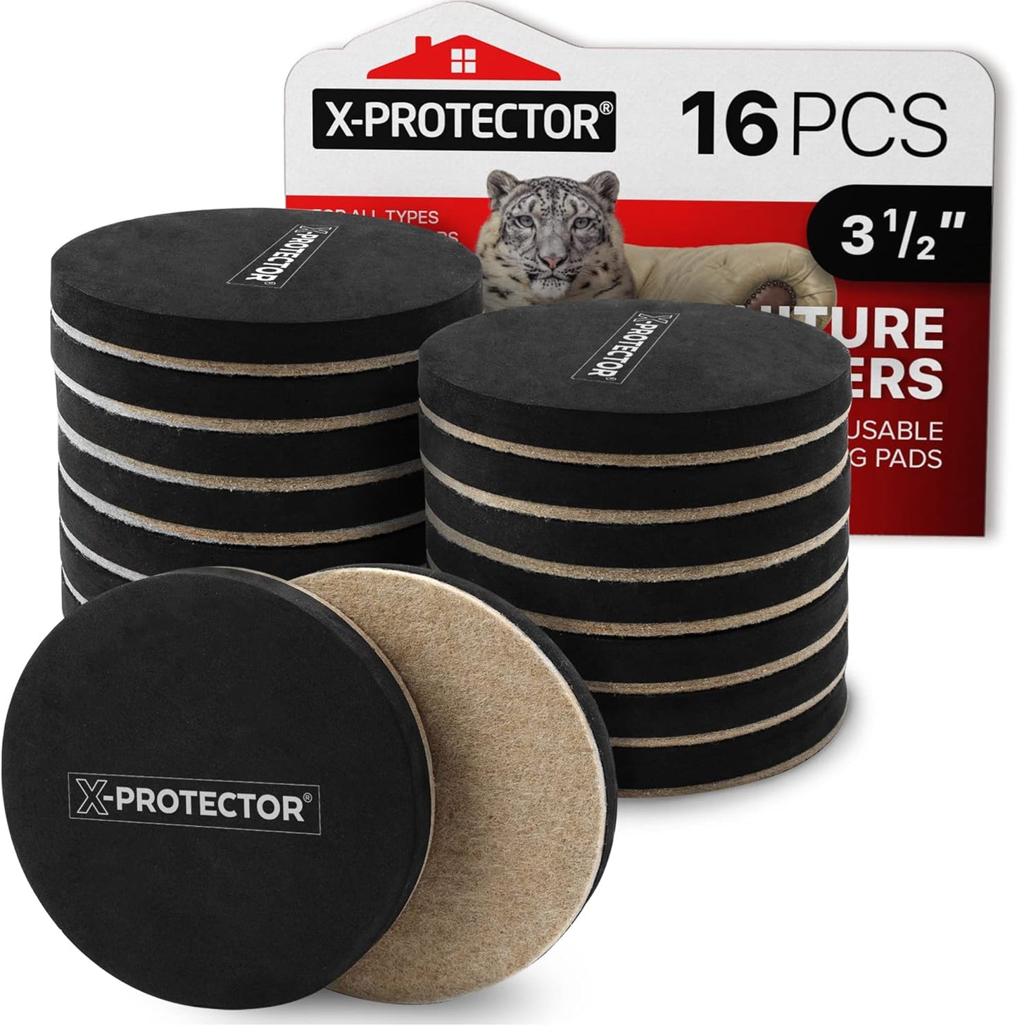 Felt Furniture Sliders Hardwood Floors X-PROTECTOR – 16 PCS 3 1/2" Furniture Sliders – Heavy Duty