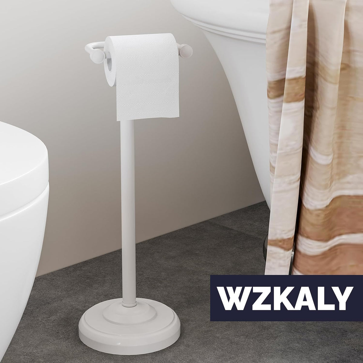 Toilet Paper Holder Stand, White Toilet Paper Holder Free Standing, Post Pivoting Design & Stable