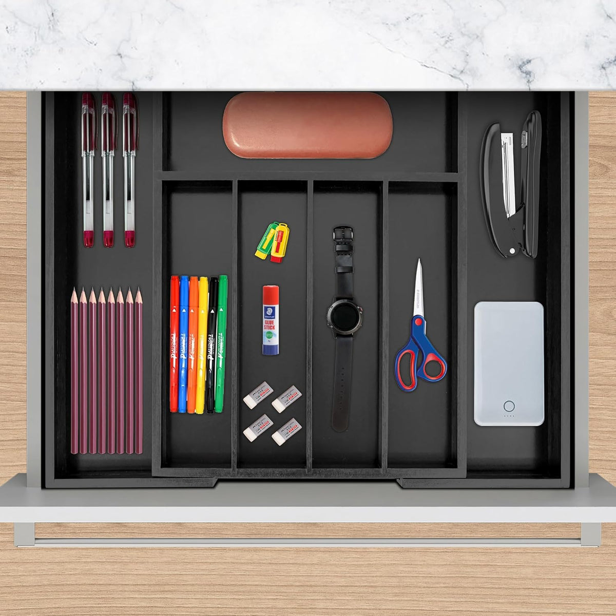 VaeFae Bamboo Drawer Organizer, Expandable Silverware Drawer Organizer, Cutlery Tray with Dividers