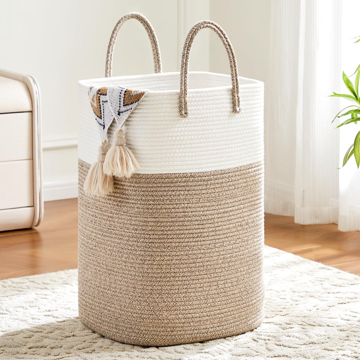 Laundry Basket,Woven Cotton Rope Laundry Hamper,Versatile Storage for Dirty Clothes,Baby Toys,and