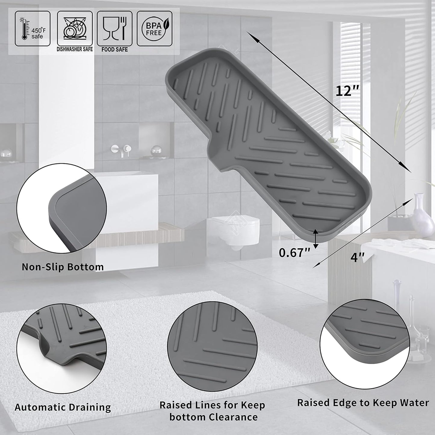 Silicone Bathroom Soap Dishes with Drain Spout-Bathroom and Kitchen Sink Organizer,Sponge