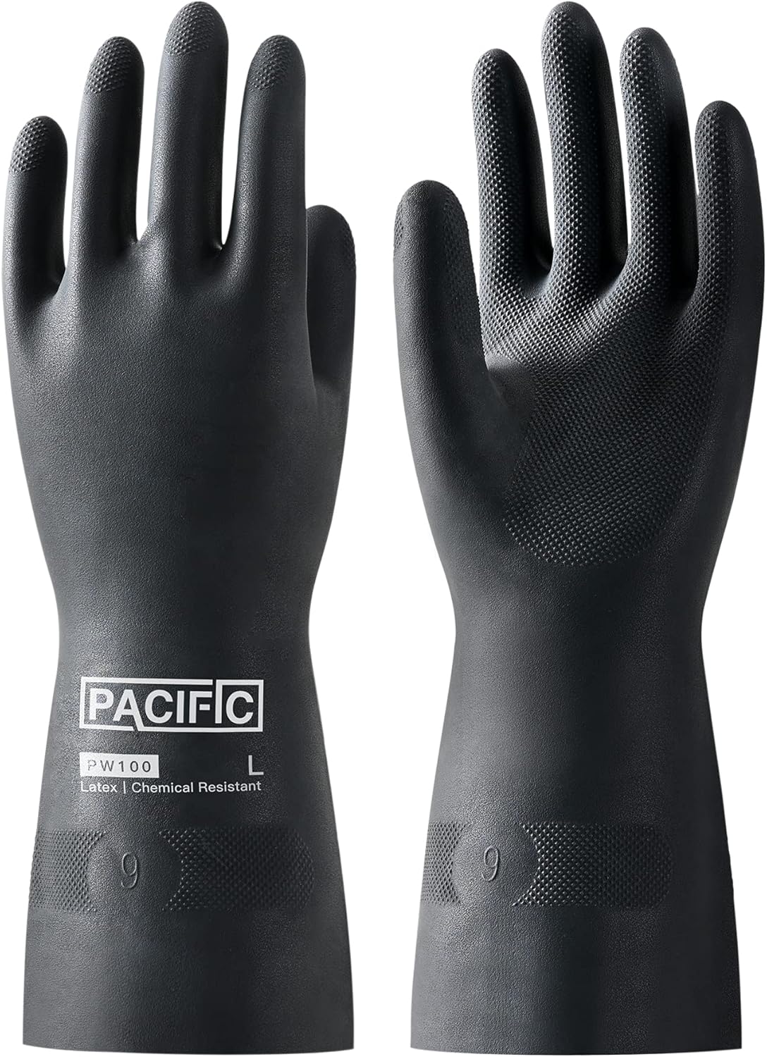 PACIFIC PPE Chemical Resistant Gloves, Heavy Duty Industrial Rubber Gloves, Resist Acid, Alkali and