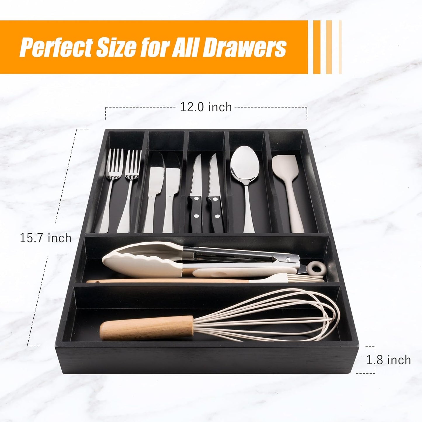 Bellsal Bamboo Silverware Drawer Organizer, Utensil Kitchen Drawer Organizer, Utensil Holder