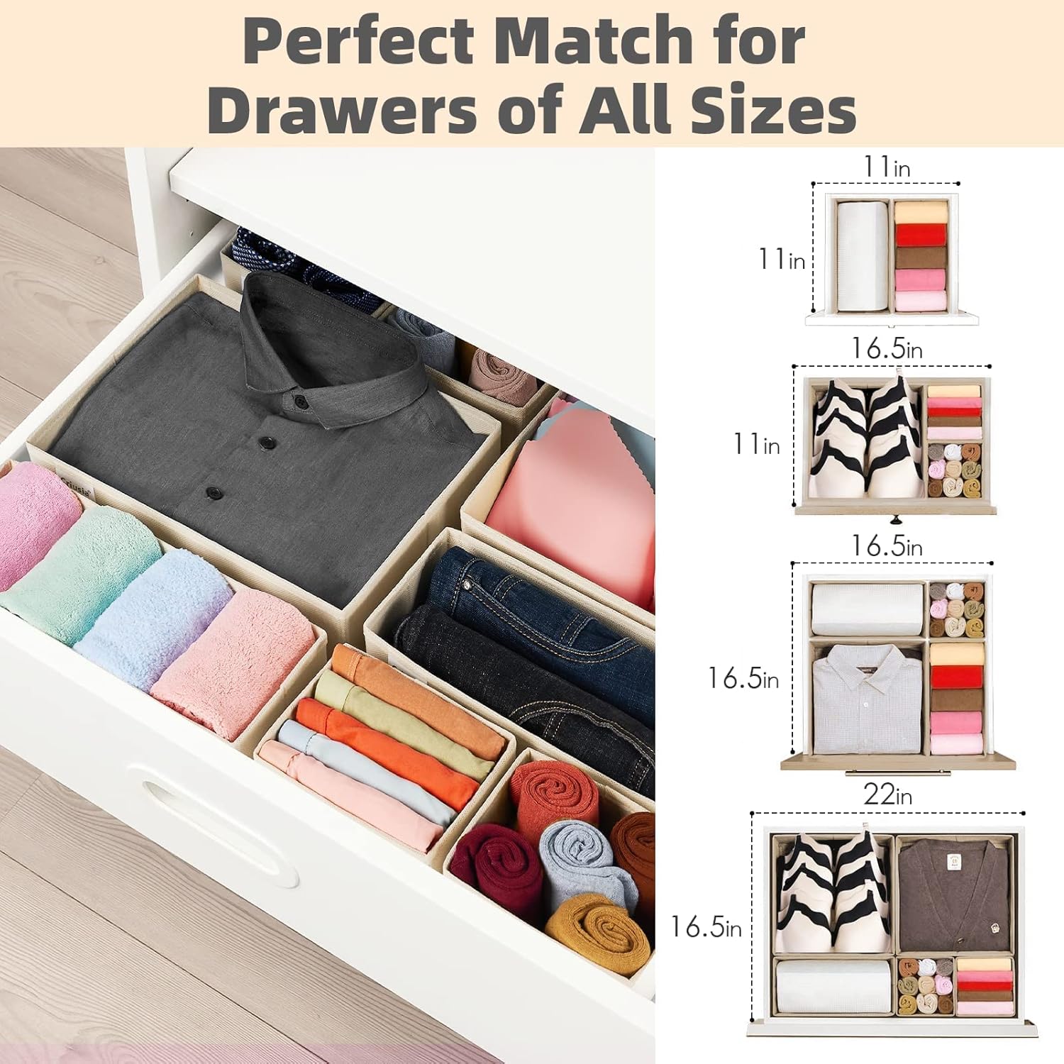 Criusia Drawer Organizer Clothes, 8 Pack Underwear Drawer Organizer, Foldable Cloth Storage Box