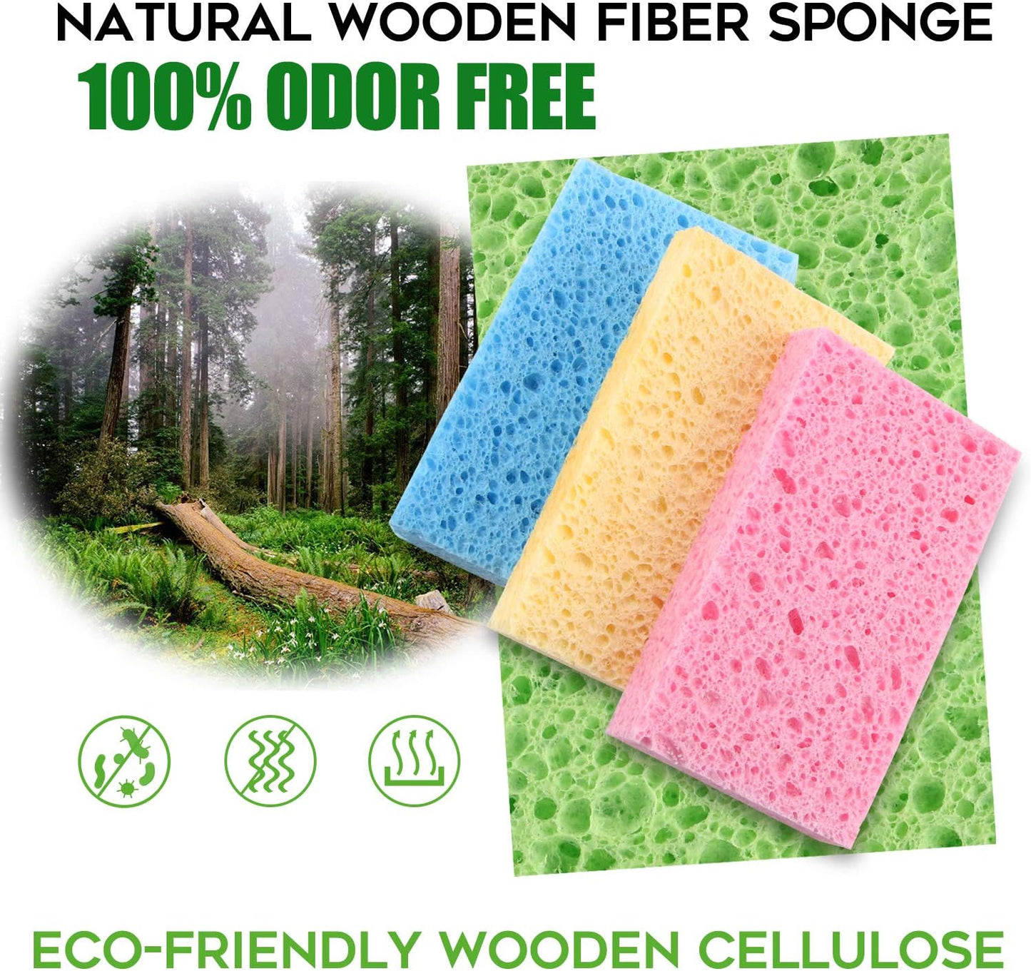 Cleaning Scrub Colored Sponge,Non-Scratch Kitchen Cellulose Dishwashing Sponge,16Pack Biodegradable