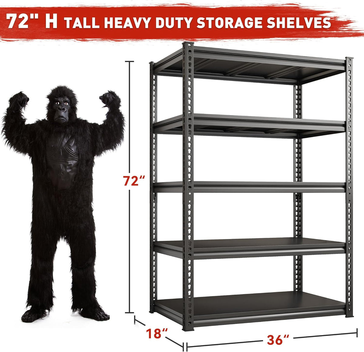 REIBII 72" H Garage Shelving Load 2500 LBS, Heavy Duty Storage Shelves, 5-Tier Adjustable Garage