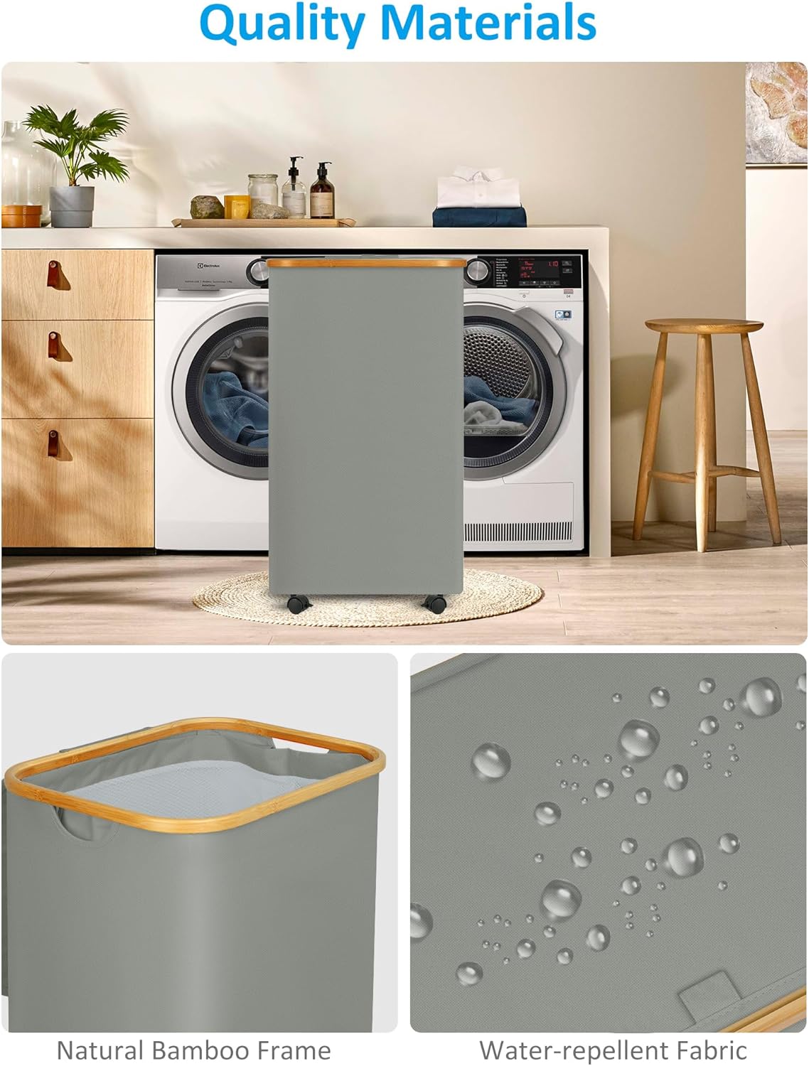 efluky Laundry Basket with Wheels, Tall Rolling Laundry Hamper with Lid and Removable Bag