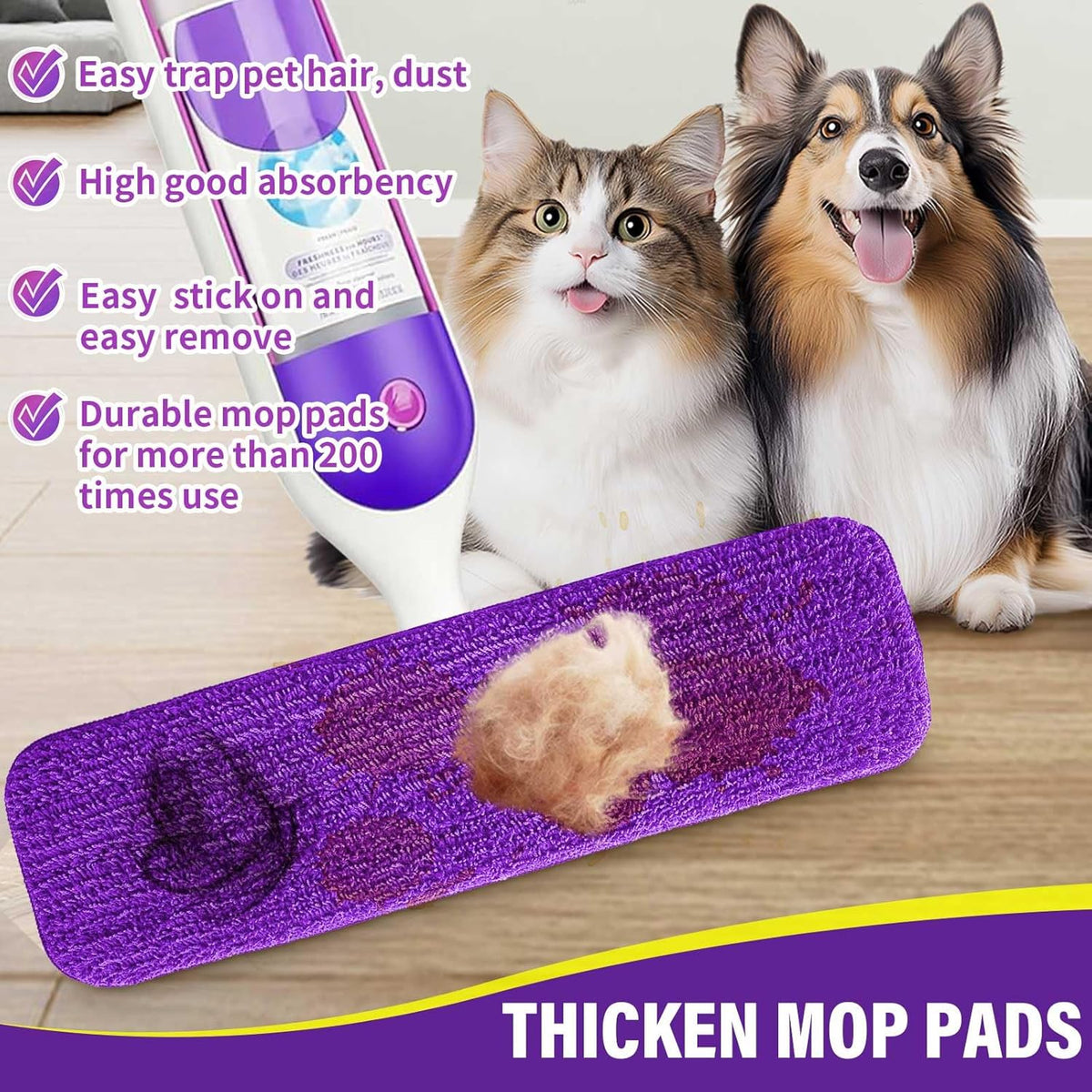 15 inch Mop Pads Refills, 6 Pack Microfiber Reusable Replacement Mop Pads Flat Replacements Heads