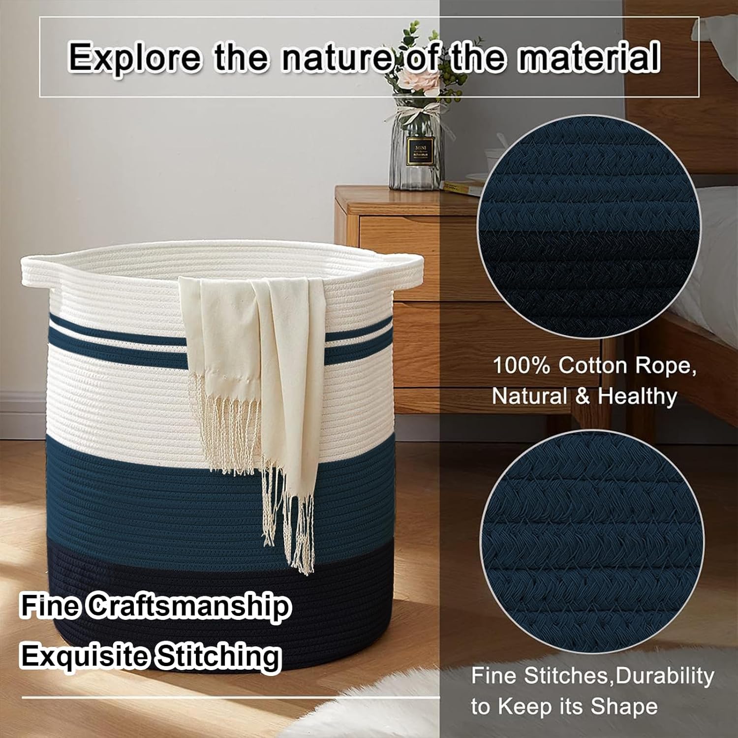 OIAHOMY 80L Laundry Baskets Hamper with Handles,Decorative Basket for Living room,Woven Storage