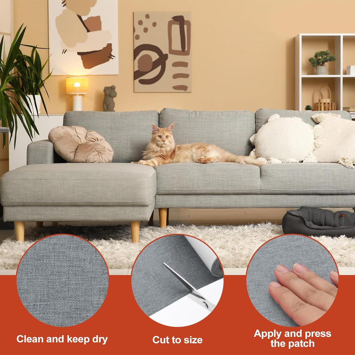 PATIKIL 70x6.2 Inch Linen Repair Tape, Repair Fabric Patch Self Adhesive Couch Patch Line Repair