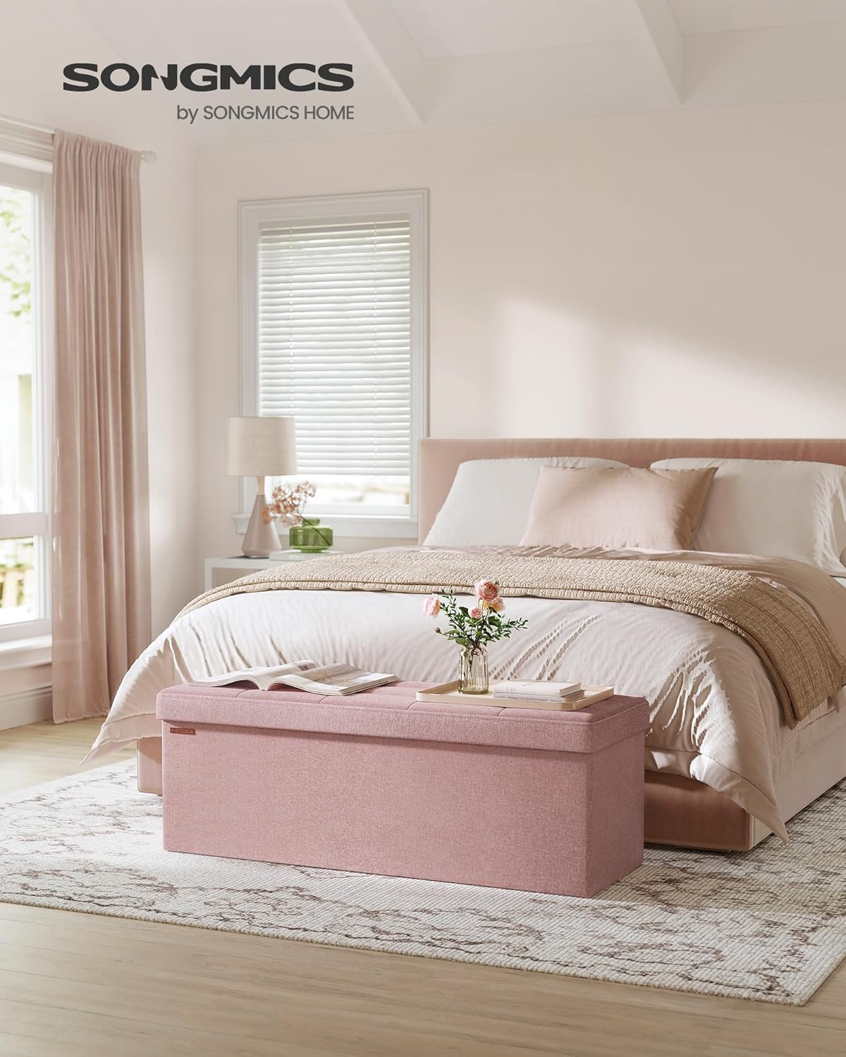 SONGMICS MAZIE Collection - 43 Inches Folding Storage Ottoman Bench, Ottoman Foot Rest, End of Bed