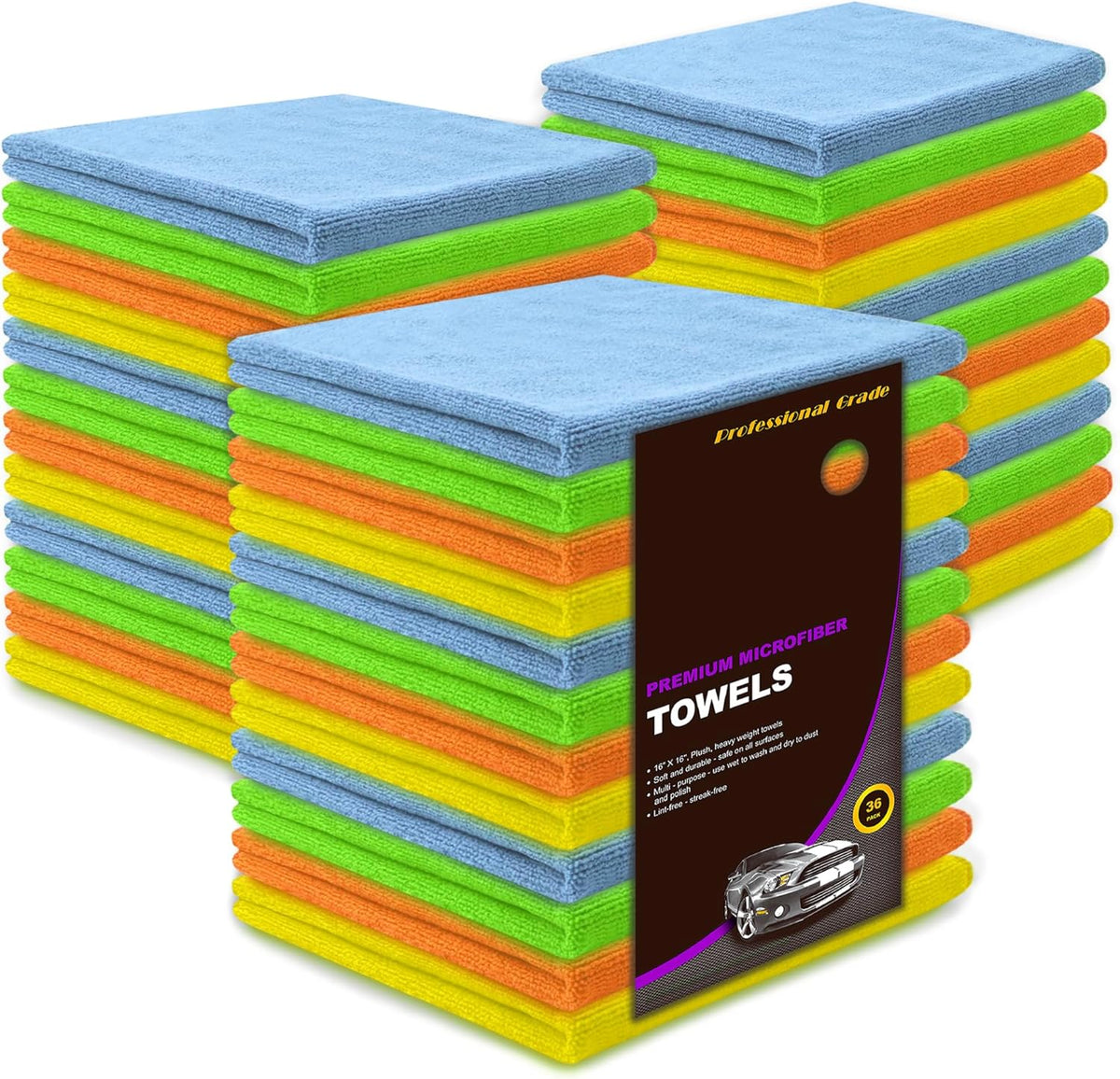 Microfiber Cleaning Cloths - 36 Pack, 16x16 Reusable, Lint-Free, Highly Absorbent Towels for Home