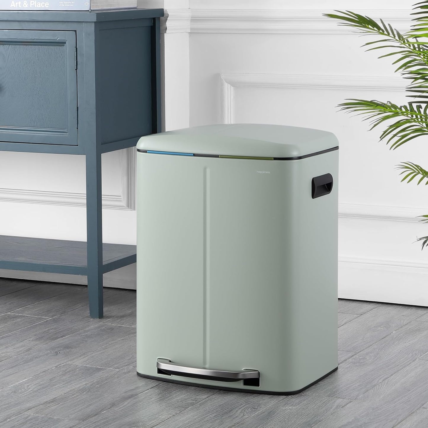 happimess HPM1005E Marco Rectangular 10.6-Gallon Double Bucket Trash Can with Soft-Close Lid
