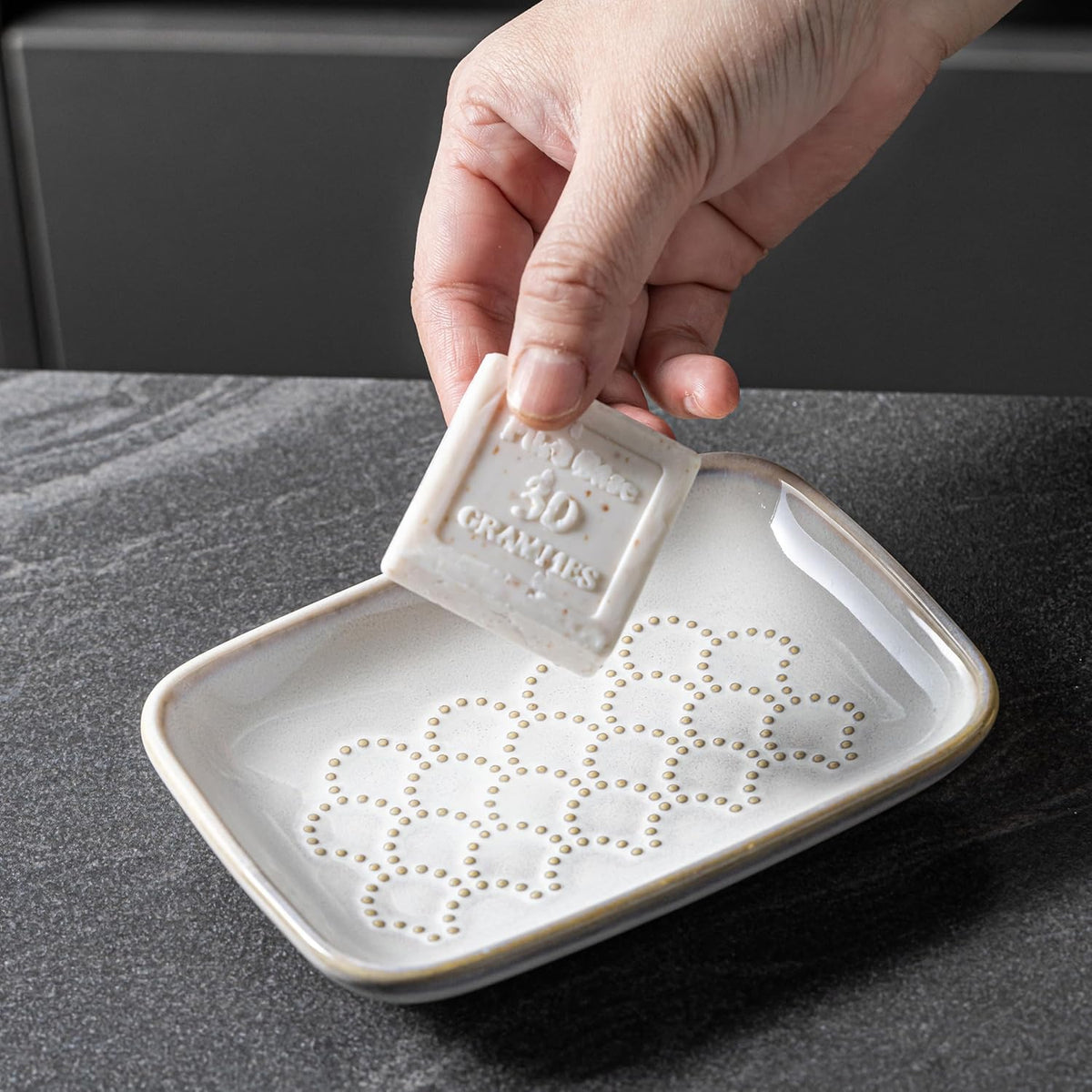 Gomakren Soap Dish for Shower, Ceramic Soap Dishes for Bar Soap Sponge, Shower Soap Holder Saver