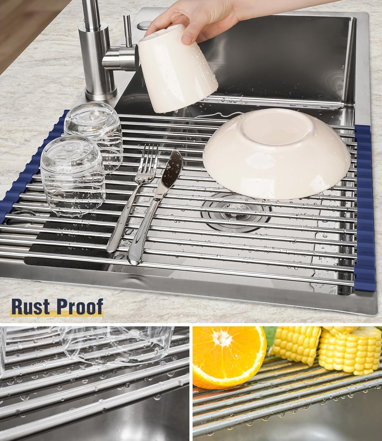 Tomorotec 17.7" x 12.5" Roll Up Dish Drying Rack Over Sink Drying Rack Sink Cover Kitchen Sink