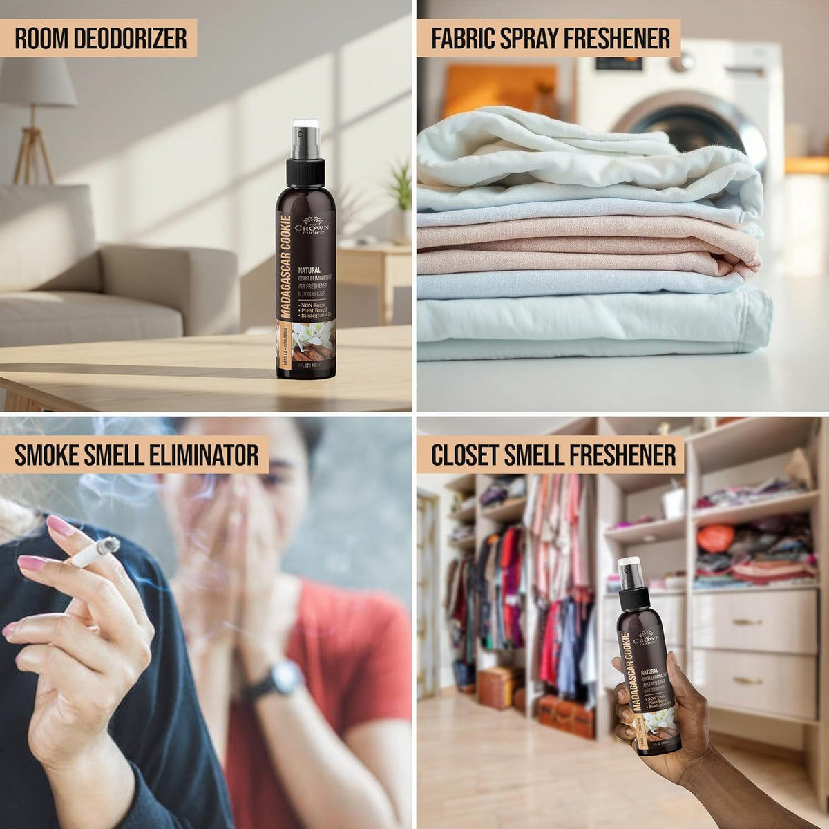 Non-Toxic Odor Eliminator, Natural Vanilla & Cinnamon Air Freshener Spray for Home, Room, Closet &