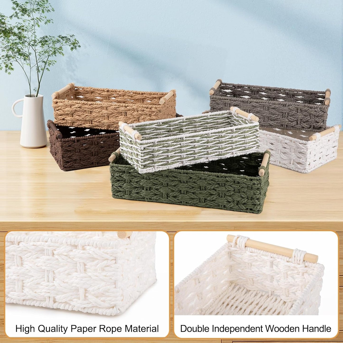 OIAHOMY Toilet Paper Baskets Handmade Paper Rope Decorative Wicker Storage Tank Shelf Cabinet