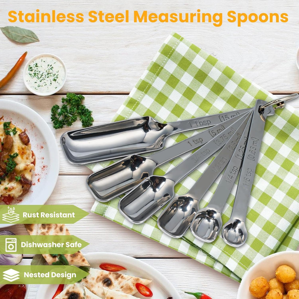 Stainless Steel Measuring Spoons Set of 11, Includes 6 Rectangular Measuring Spoons and 5 Tiny