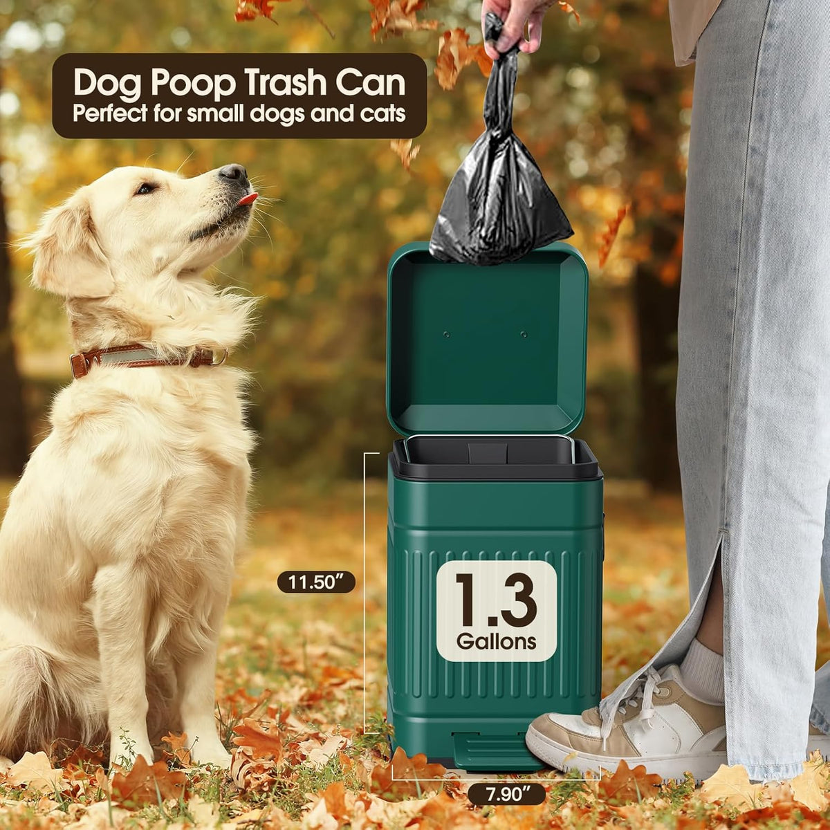 CEROELDA Small Trash Can with Lid-5L/1.3 Gal,Stainless Steel Outdoor Dog Poop Garbage Can-Farmhouse