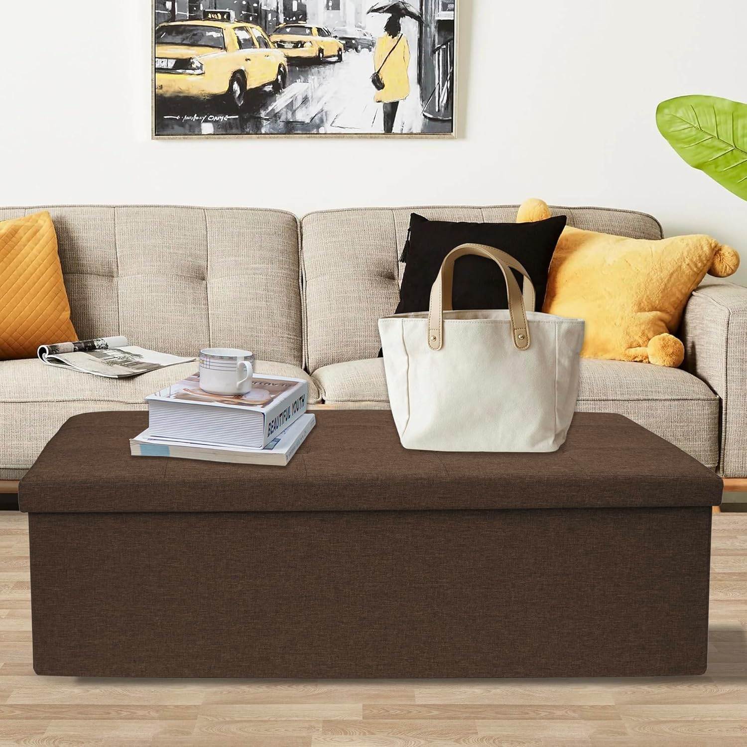 GLAXYFUR 43 Inches Folding Storage Ottoman Bench, Storage Chest, Footrest for Entryway, Living