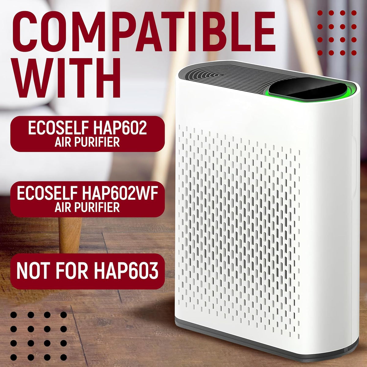 2 Pack HAP602 Replacement Filters Compatible with ECOSELF HAP602/HAP602WF, 3-in-1 HEPA Filter for