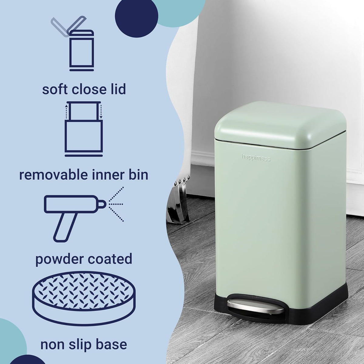 happimess HPM1012I Betty Retro Mini 3.2-Gallon Step-Open Trash Can, Fingerprint Resistant, Modern