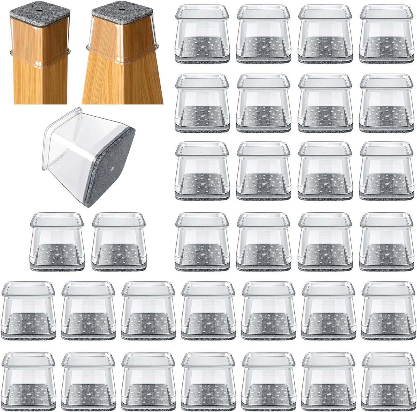 32 Pcs Square Chair Leg Protectors for Hardwood Floors,Felt Furniture Floor Protectors with