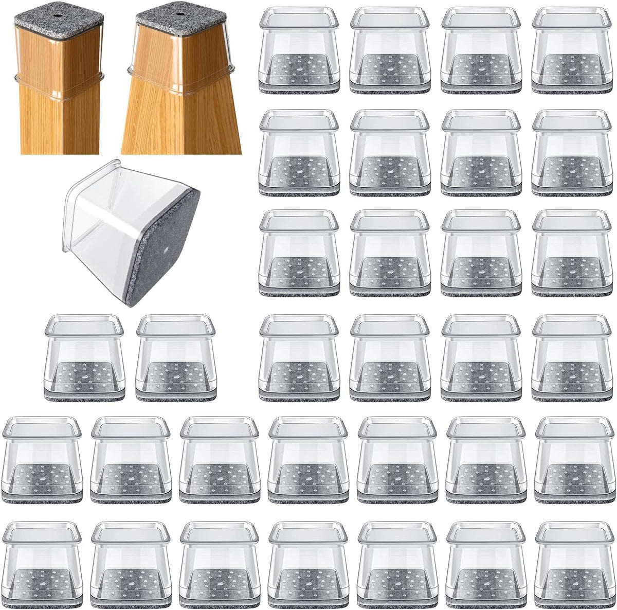 32 Pcs Square Chair Leg Protectors for Hardwood Floors,Felt Furniture Floor Protectors with