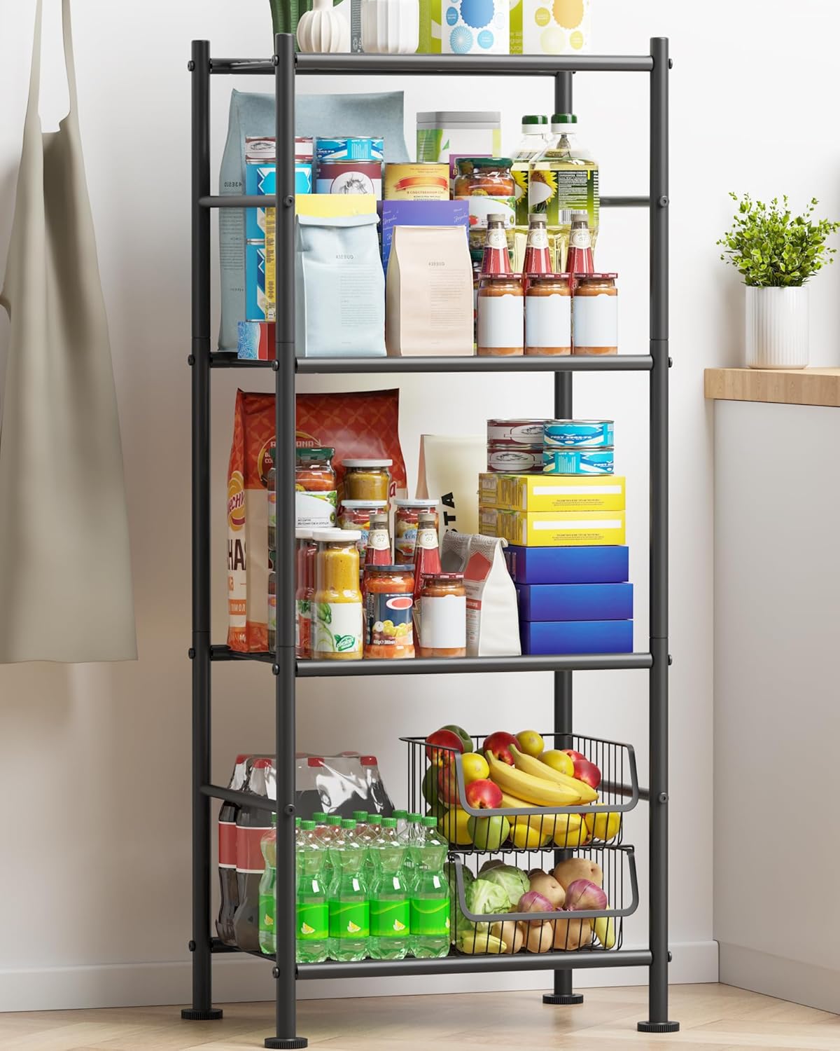 Storage Shelves - 4 Tier Shelf Organizer, Sturdy Metal Garage Shelving with Adjustable Leveling