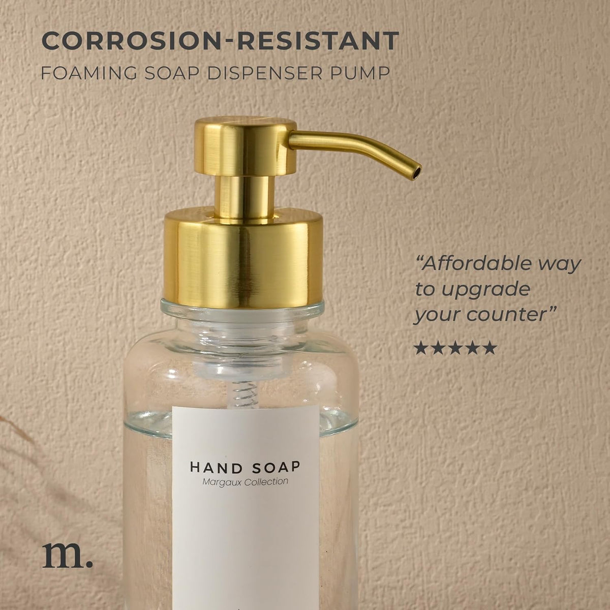 MaisoNovo Glass Foaming Hand Soap Dispenser 14 Oz | Gold Foaming Soap Dispenser Clear Bottle Gold