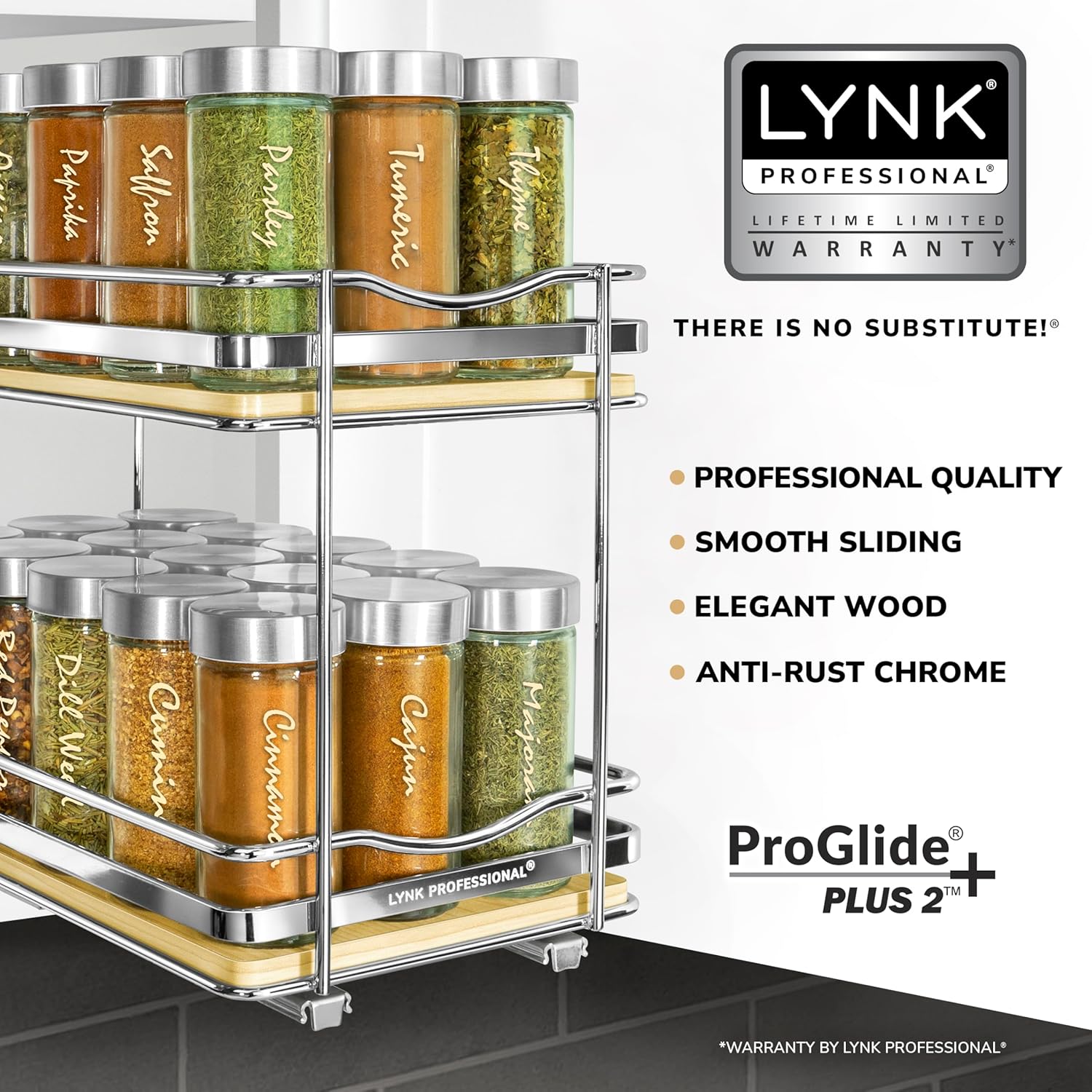 LYNK PROFESSIONAL® Élite™ Pull Out Spice Rack Organizer for Inside Kitchen Cabinets - 6-1/4 inch