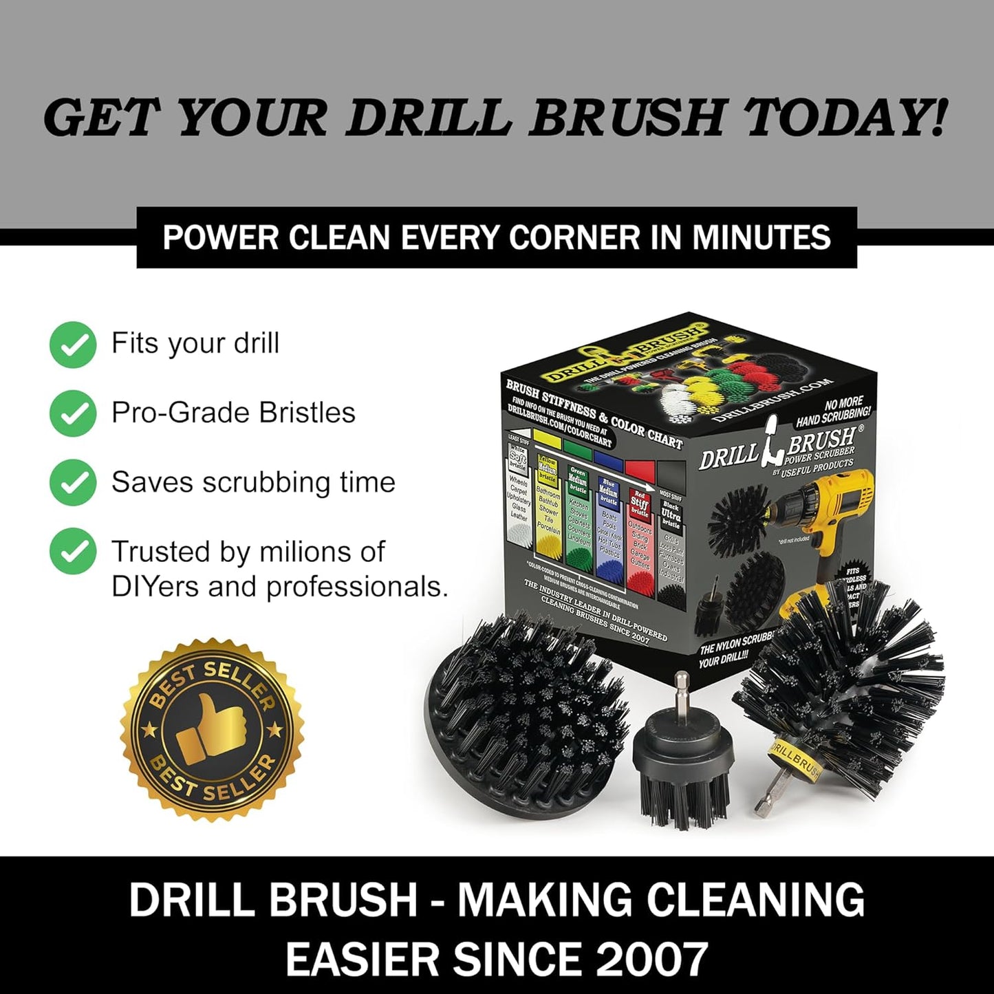 Cleaning Accessories Industrial Brushes - Baked on Food, Electric Smoker, Drill Brush Attachments