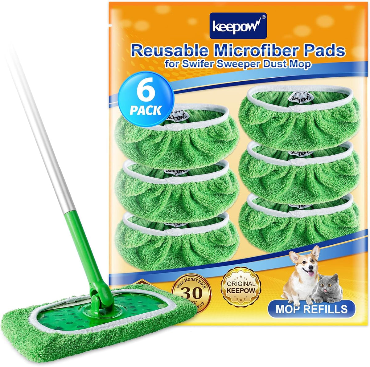KEEPOW Reusable Wet Pads Refills Compatible with Swiffer Sweeper Mop, Dry Sweeping Cloths