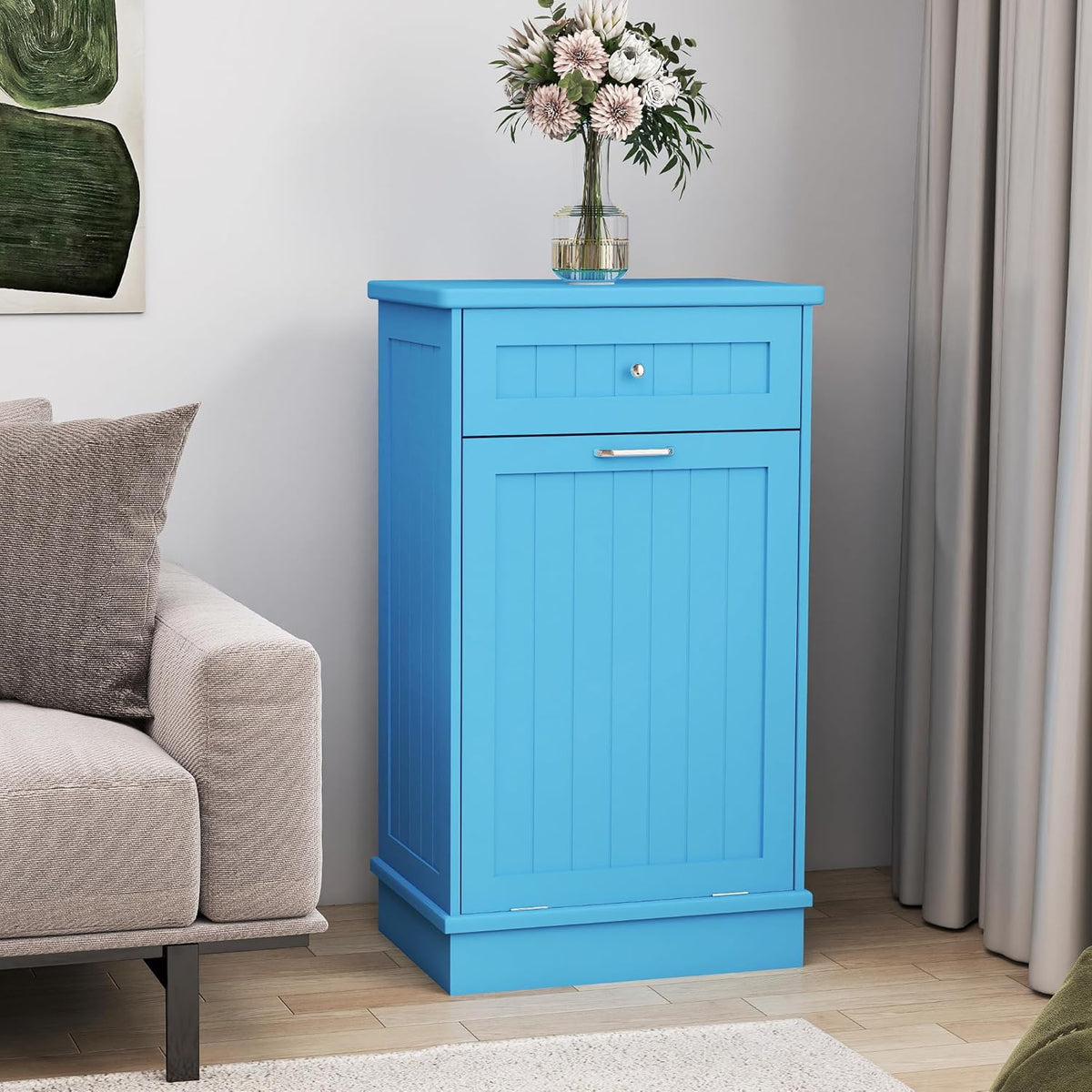 Betterhood Tilt Out Trash Cabinet 10 Gallon Wooden Free Standing Laundry Sorter Cabinet,Recycling