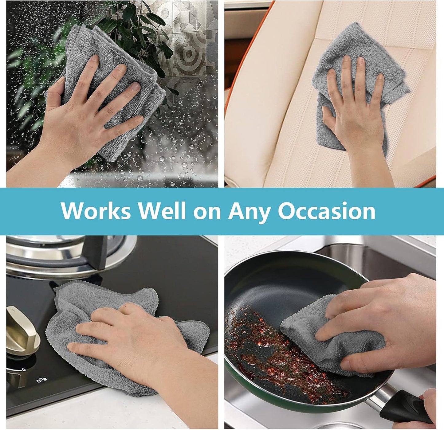 HOMEXCEL Grey Microfiber Cleaning Cloth, 8 Pack Cleaning Towels for Kitchen, Lint Free
