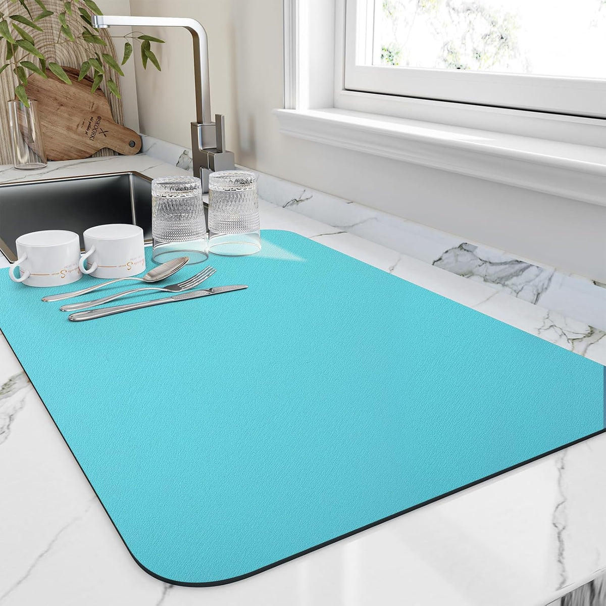 Dish Drying Mat for Kitchen Counter, Heat Resistant Drainer Mats with Non-slip Rubber Backed, Hide