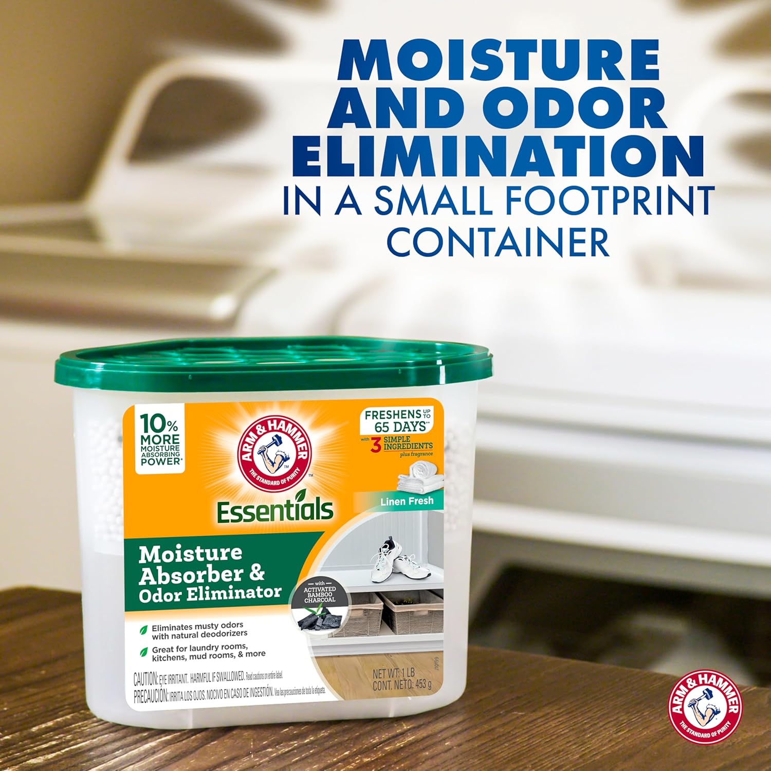 Arm & Hammer Essentials Disposable Moisture Absorber and Odor Eliminator Tub, Linen Fresh, 1 lb.