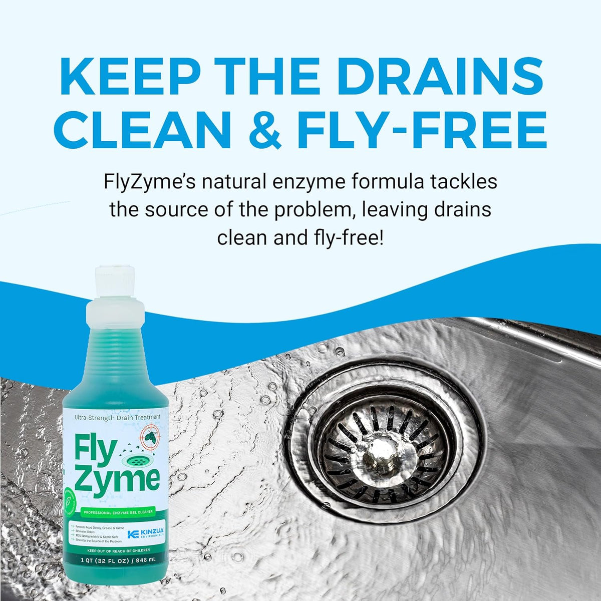 Kinzua Environmental Fly-Zyme, Highly Concentrated Enzyme Drain Cleaner for Pipes, Drain Gel for