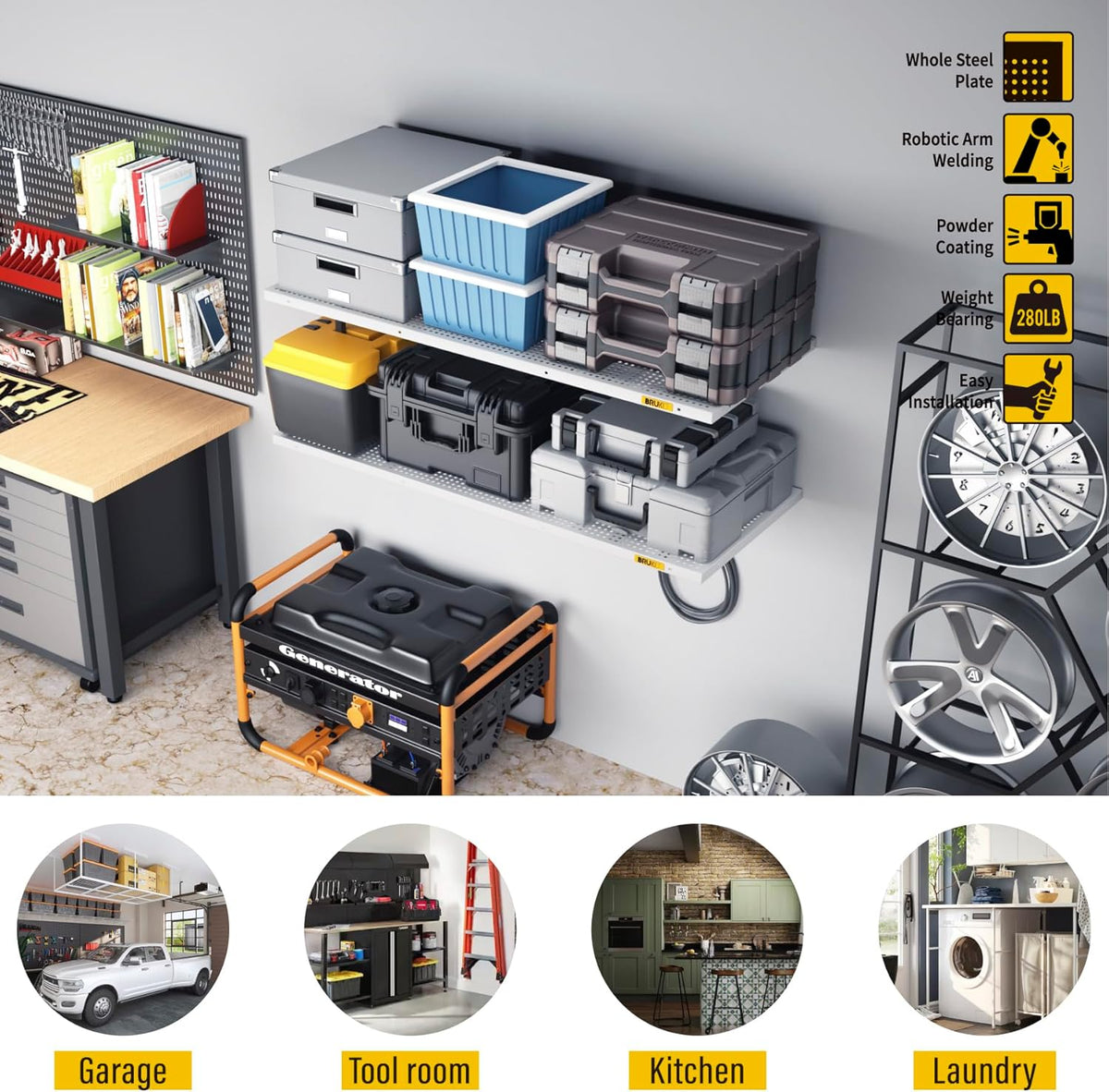 2Pack 1.64x4ft Adjustable Metal Garage Wall Shelving Heavy Duty Garage Storage Shelf Wall Mounted