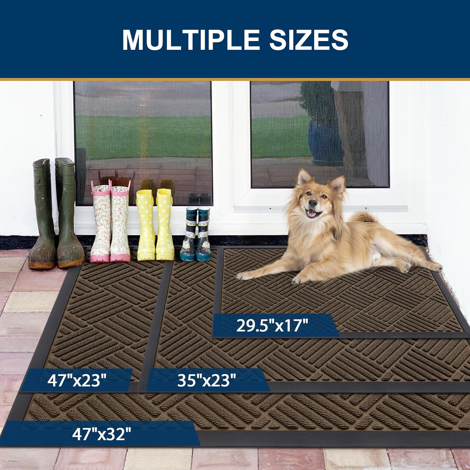 Smiry Front Door Mat Outside Entrance, Heavy Duty Outdoor Indoor Mat, Natural Rubber Doormat, Non