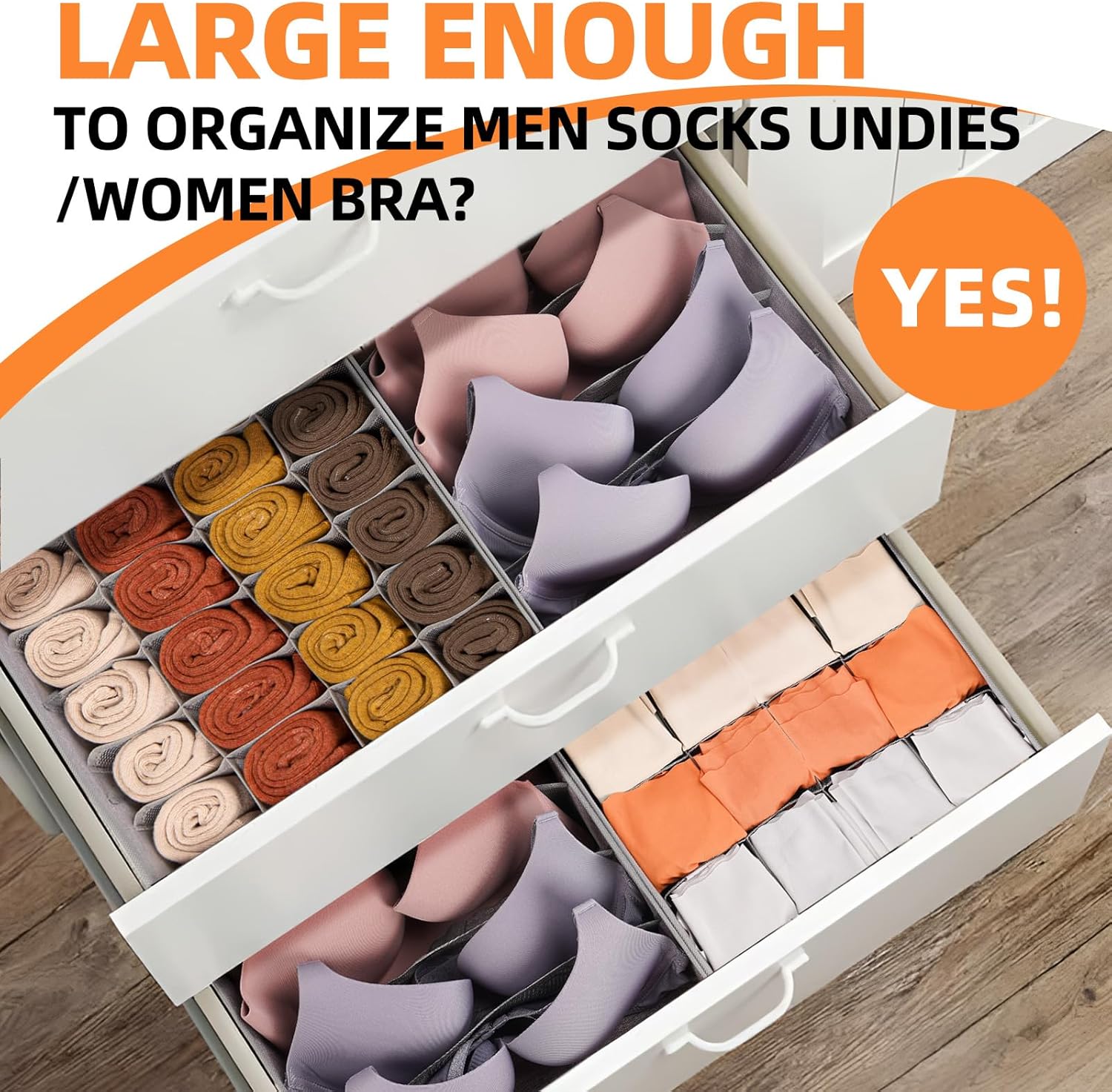 Criusia 6 Pack Large Drawer Organizer for Sock Underwear - Washable Heavy Duty Fabric Closet