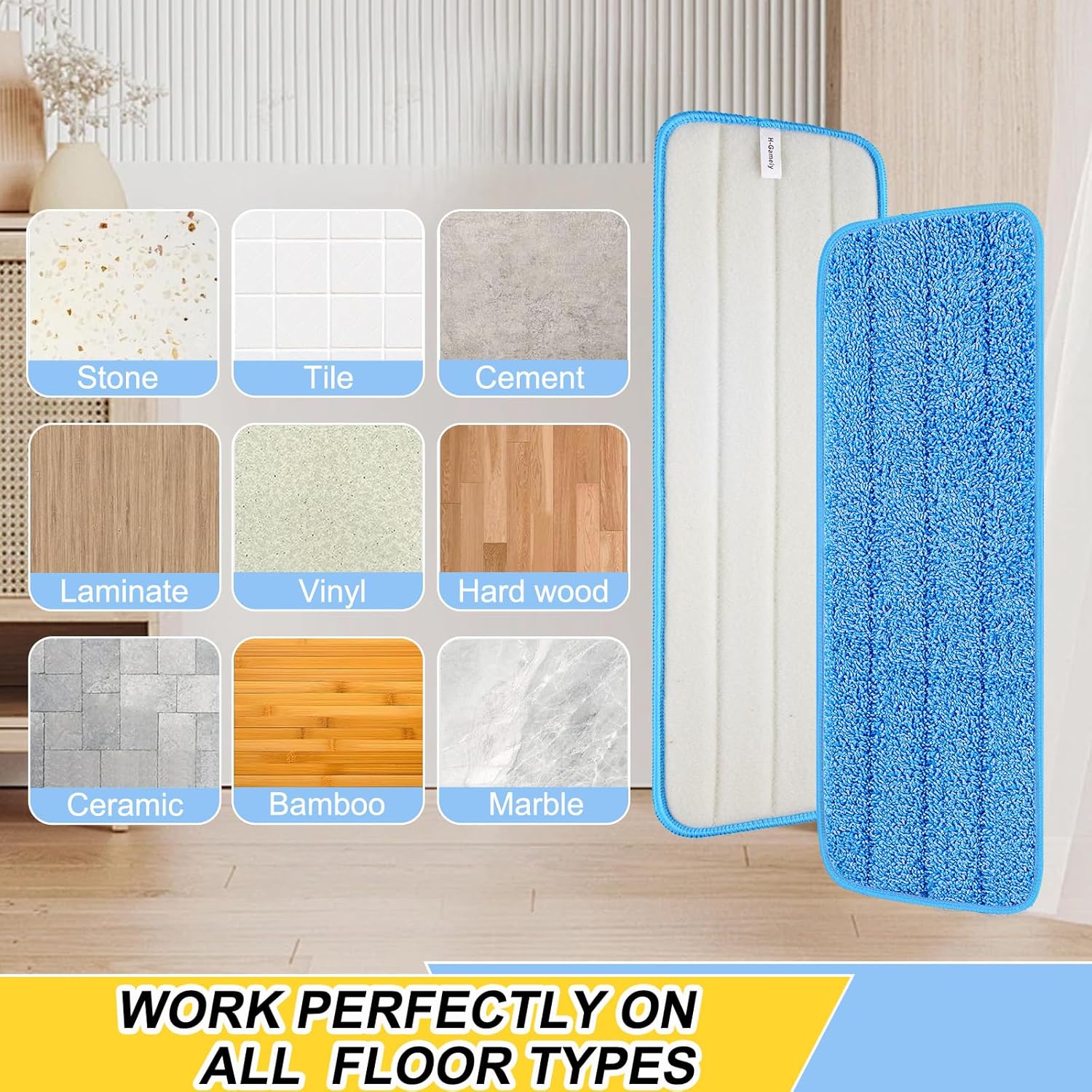 16.5 inch Reusable Mop Pads Microfiber Spray Mop Replacement Heads for Wet/Dry Mops Compatible with