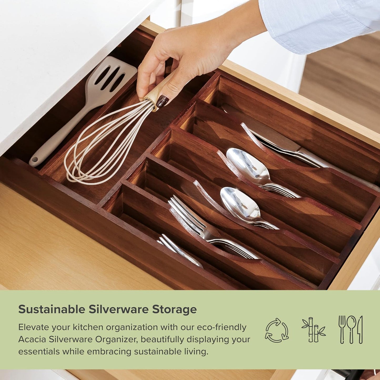 KitchenEdge Silverware Organizer - Cutlery, Flatware, and Utensil Holder for Kitchen Drawers, Fixed