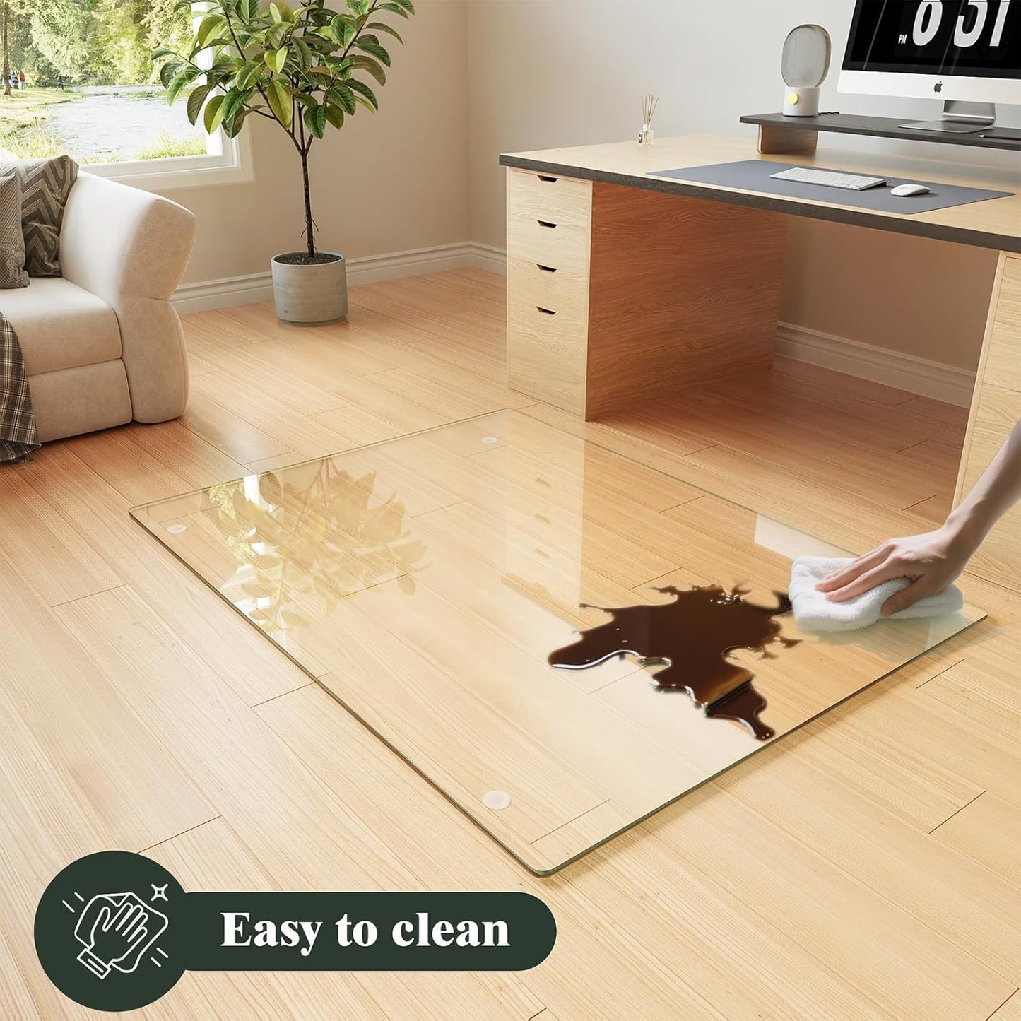 Koonmi Tempered Glass Chair Mat for Hardwood Floors & Carpets, 36" x 46“ Transparent Heavy Duty
