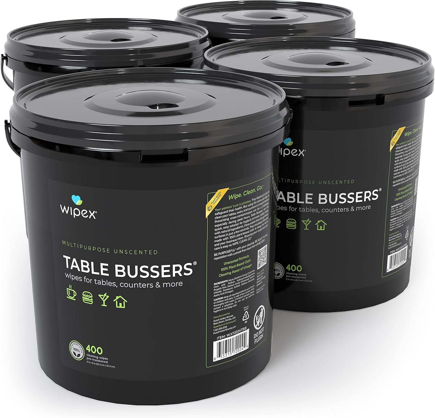 Wipex Table Bussers - Natural Cleaning Vinegar Counter and Table Wipes, 400 Ct Unscented Disposable