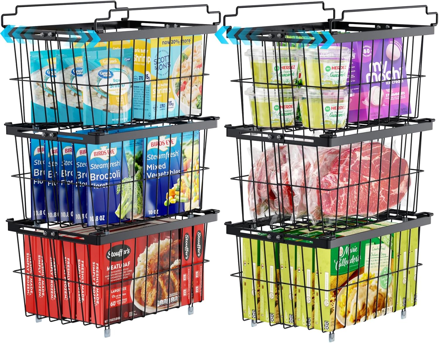iSPECLE Freezer Organizer Bins - 6 Pack Adjustable & Extra Large Chest Freezer Organizer Bins for 5