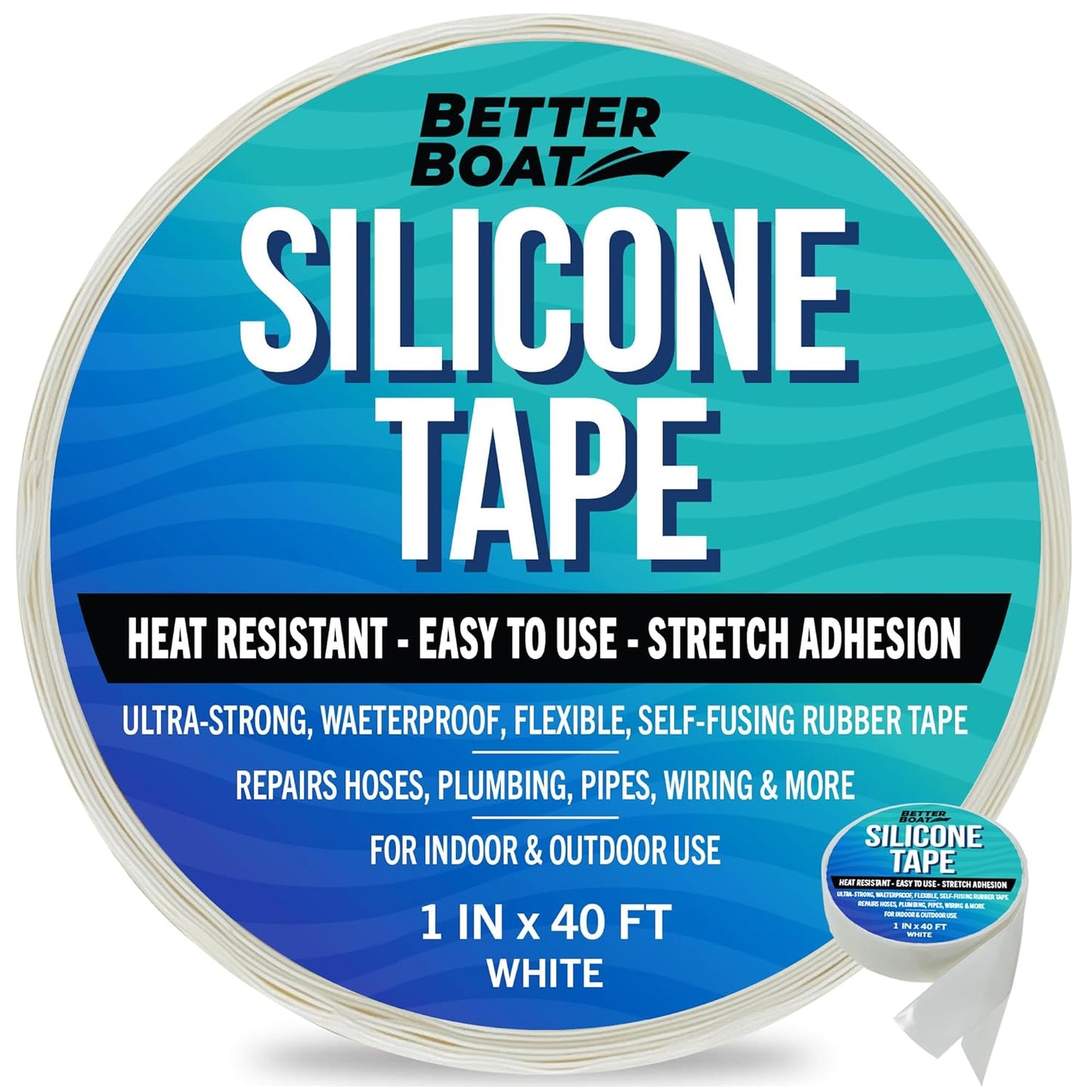 White Heavy Duty Silicone Tape, Self-Fusing Rubber Hose and Plumbing Water Pipe Repair Seal, Coax