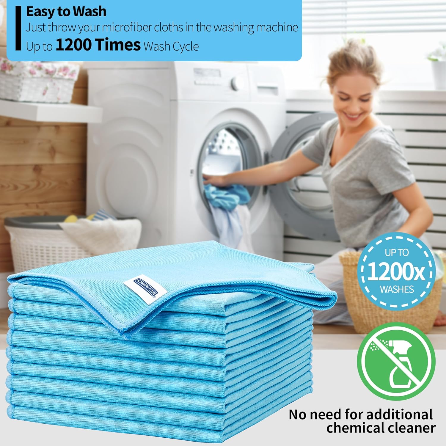 HOMERHYME Microfiber Glass Cleaning Cloth - 10 Pack Polishing Cloths, 16" x 14" Window Cleaning