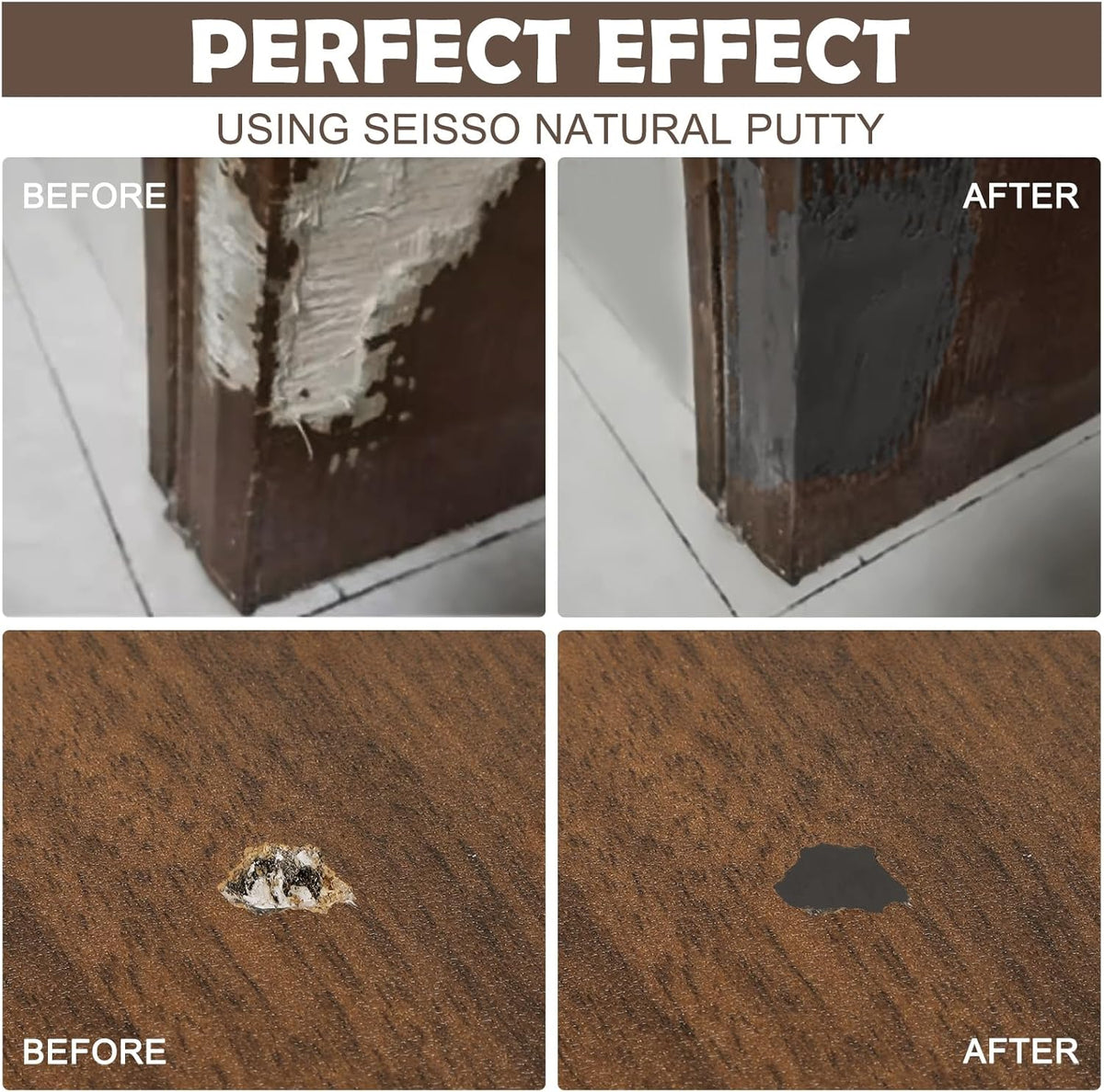 SEISSO Wood Putty, Gray Wood Filler Paintable, Wood Putty Outdoor Waterproof, Wood Repair Putty